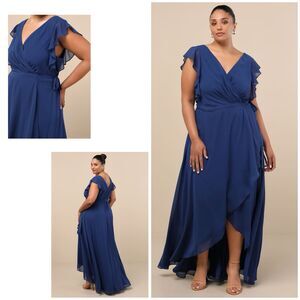 Lulus Ravishing Charm Dress Women's 3X Dark Blue High Low Ruffled Wrap Maxi NWOT